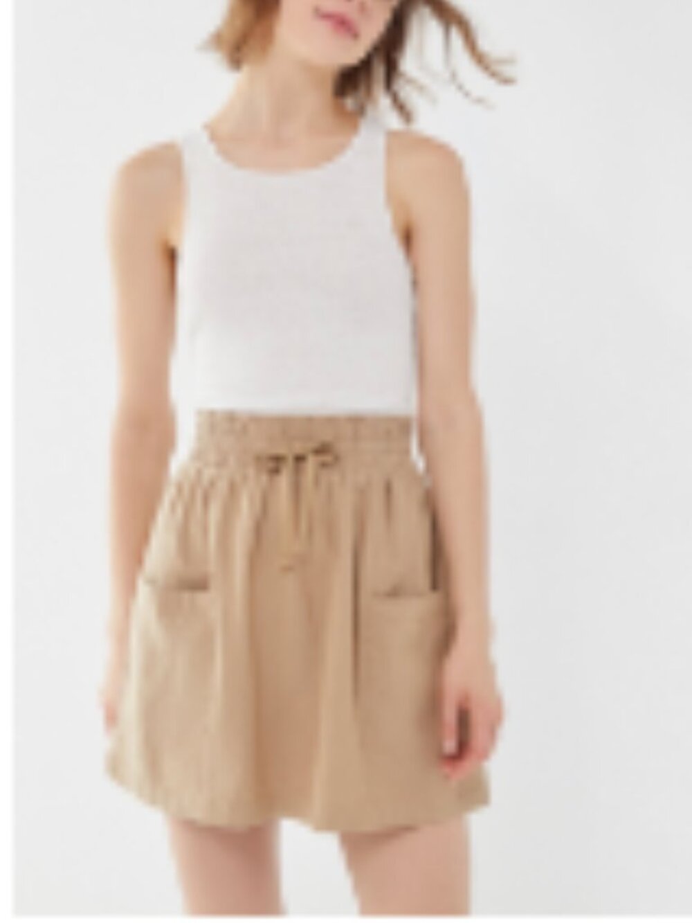 Urban Outfitters UO Emery Pull-On Drawstring Mini Skirt Pockets Tan Khaki S